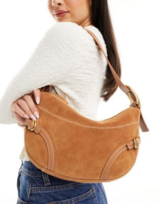 ASOS DESIGN suede slouch double strap and buckle shoulder bag in tan ASOS DESIGN