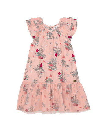 Платье с принтом для девочек и рукавами с рюшами Винтажные розовые ботанические цветы - Ребенок Deux par Deux