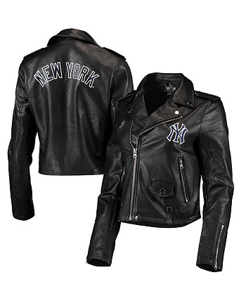 Женская черная байкерская куртка New York Yankees из искусственной кожи с молнией во всю длину The Wild Collective