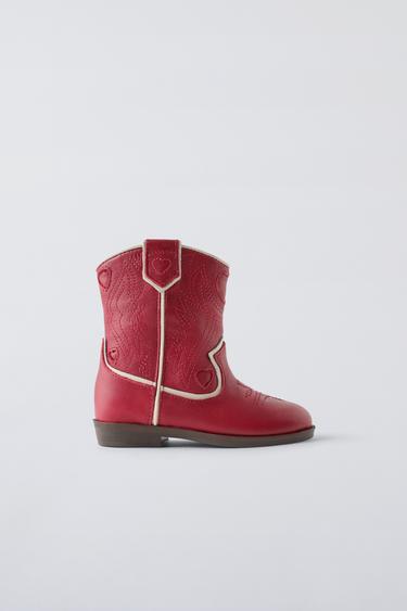 LEATHER COWBOY ANKLE BOOTS ZARA - ZARA KIDS