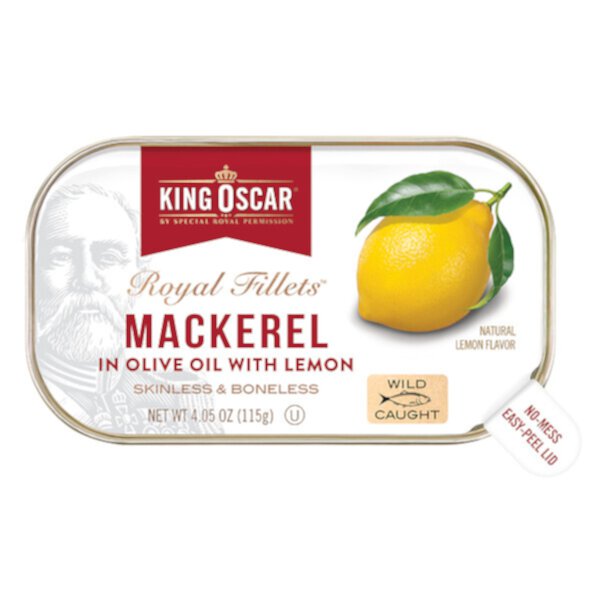 Royal Fillets, скумбрия в оливковом масле с лимоном, 4,05 унции (115 г) King Oscar