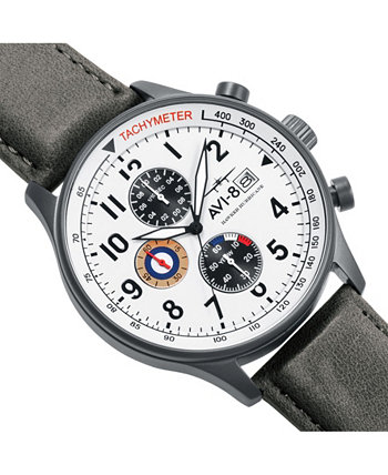Мужские часы Hawker Hurricane Chronograph Серый из натуральной кожи с ремешком 42мм AVI-8
