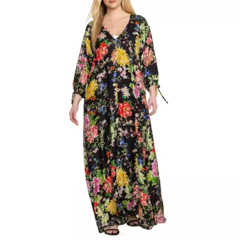 Floral Silk-Blend Maxi Dress Johnny Was, Plus Size