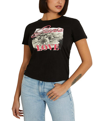 Женская хлопковая футболка с короткими рукавами и графическим принтом GUESS