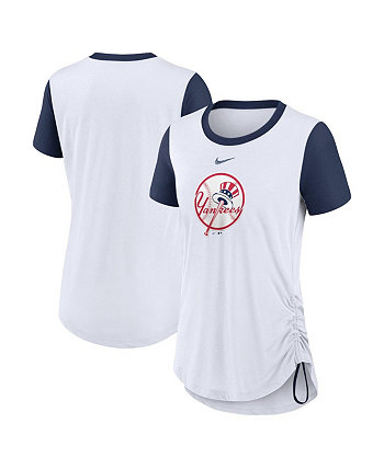 Женская белая футболка New York Yankees Hipster Swoosh Cinched Tri-Blend Performance Fashion Nike