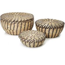 Seagrass Storage Baskets, Woven Baskets in 3 Sizes with Lids (3 Piece Set) Juvale