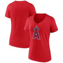 Women's Fanatics Branded Red Los Angeles Angels Core Official Logo V-Neck T-Shirt Fanatics