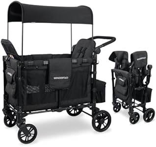 WONDERFOLD W2 Original + Stroller Wagon (2 Seater) - Collapsible Wagon Stroller with Seats with 5-Point Harnesses, Easy-Access Door, and Adjustable Sun Canopy, Black WONDERFOLD