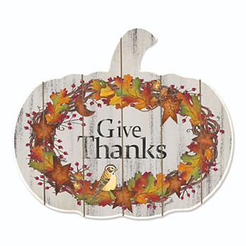 17" Ivory and Orange "Give Thanks" Pumpkin Hanging Thanksgiving Wall Decor Penny Lane Publishing