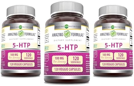 Amazing Formulas 5-HTP (Hydroxytryptophan) Supplement | 100 Mg Per Serving | Veggie Capsules | Non-GMO | Gluten Free | Made in USA (3 Pack, 120 Count) Amazing Nutrition