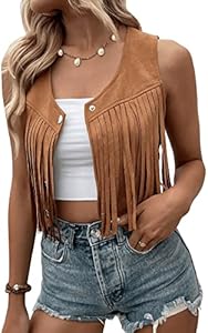 Женский Пуховой и верхний жилет SweatyRocks Suede Fringe Trim SweatyRocks