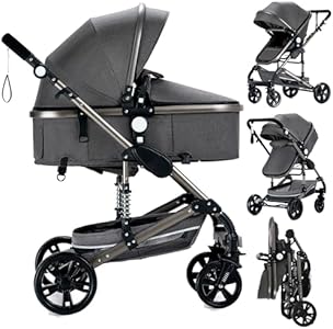 2 in 1 Baby Stroller with Bassinet Convertible Reversible Standard Baby Pram Portable Pushchair Infant Buggy Baby Carriage Foldable High Landscape Pram for Toddler Newborn (2USV9-BG) Supperbebe