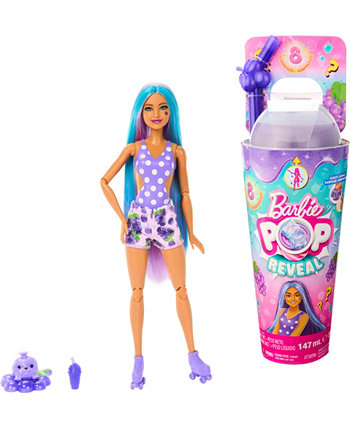 Кукла Grape Fizz серии Pop Reveal Fruit Series, 8 сюрпризов, включая домашнее животное, слизь, запах и изменение цвета Barbie