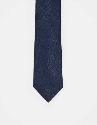 ASOS DESIGN slim tie with paisley print in navy ASOS DESIGN