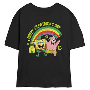 Juniors' Nickelodeon SpongeBob SquarePants And Patrick Happy Saint Patrick's Day Skimmer Graphic Tee Nickelodeon