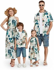 PATPAT Family Hawaiian Matching Outfits Mommy and Me Outfits Caribbean Vacation Summer Tropical Halter Sundresses and Shirts Patpat