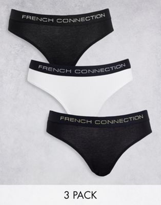 Комплект из 3 трусов French Connection черного цвета с золотыми и серебряными поясами — часть комплекта French Connection