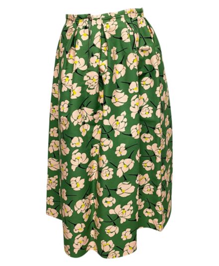 Зеленая плиссированная длинная юбка с цветочным принтом Rochas Rochas