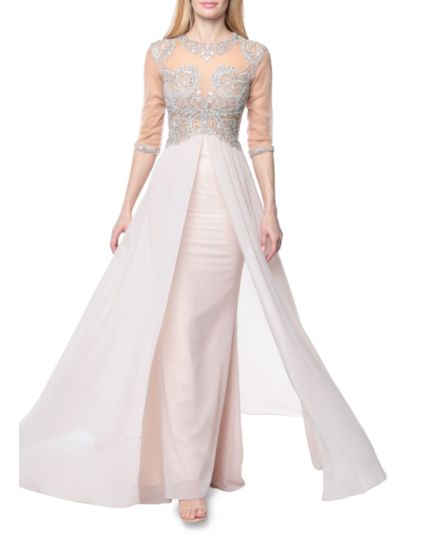 Расшитое бисером платье-накидка с рукавами 3/4 Terani Couture