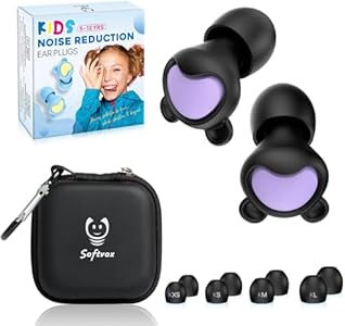 Ear Plugs for Kids (5-12 yrs) & Adults with Small Ear Canals - Noise Reduction Earplugs for Airplane, Focus, Travel, Concerts, Socializing Sports, Noise Sensitivity, 8 Ear Tips in XS/S/M/L-PLPK Softvox