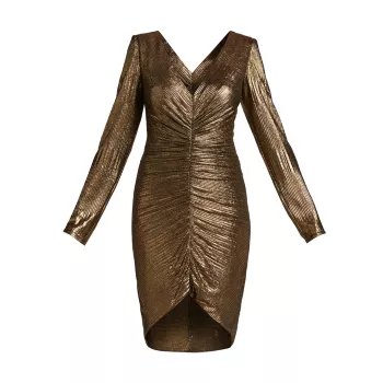 Мини-платье из плиссированного джерси с эффектом металлик Tadashi Shoji