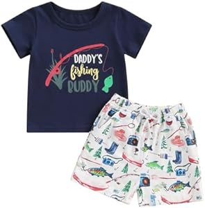 Rtnnsbbfcm Toddler Baby Boy Summer Clothes Short Sleeve Letter T-shirt Top Fish Print Shorts Set Fishing Outfit Rtnnsbbfcm