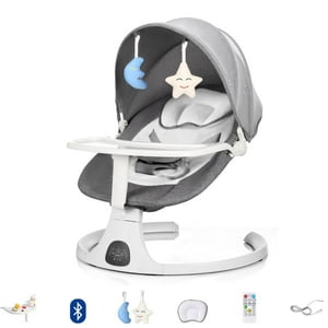 RICHYOUNG Baby Swing for Infants,Baby Rocker with Detachable Dinner Plate,Remote Control,5 Swing Speeds,3 Timing Settings,8 Lullabies,Gray RICHYOUNG