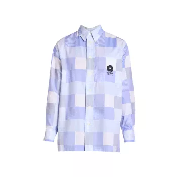 Хлопковая рубашка оверсайз с логотипом в стиле пэчворк KENZO