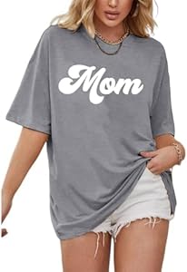 Women Oversized Mama Shirts Mom Letter Print Shirt Mama Gift Tees Mother’s Day T Shirt Mommy Casual Short Sleeve Tops DUTUT