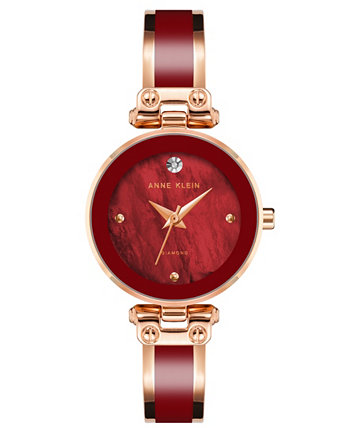 Женские трехстрелочные кварцевые часы-браслет из сплава цвета розового золота и бордовой эмали, 28 мм Anne Klein