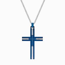 Мужское ожерелье-крест из нержавеющей стали с синим ионным покрытием LYNX и вставками из голубых бриллиантов LYNX