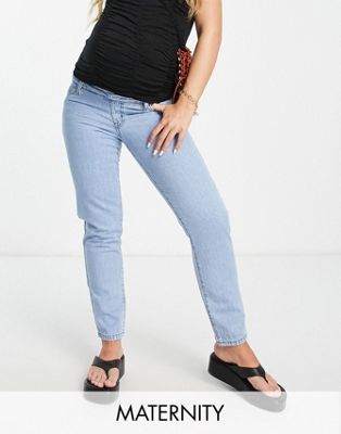 Голубые выбеленные джинсы в стиле мам DTT Maternity Lou Don't Think Twice Maternity