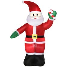 Outsunny 8ft Inflatable Christmas Santa Claus Holds Candy Cane with Furry Beard, Blow-Up Outdoor LED Yard Display for Lawn Garden Party Outsunny