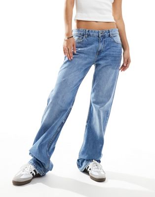Bershka low rise straight leg jeans in mid blue Bershka