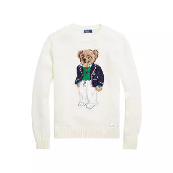 Хлопковый свитер с круглым вырезом в виде медведя Polo Ralph Lauren