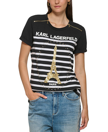 Женская футболка с украшением и Эйфелевой башней Karl Lagerfeld Paris