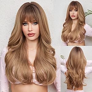 HAIRCUBE Auburn Wig with Bangs Long Hair With Bangs Red Hair Natural Appearance Heat-Resistant Synthetic Wig Daily Play Party Suitable For Fashionable Women 26 Inches HAIRCUBE