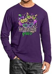 Arvilhill Mens Mardi Gras Shirts Long Sleeve Crewneck Classic Carnival Print T-Shirt (S-3XL) Arvilhill