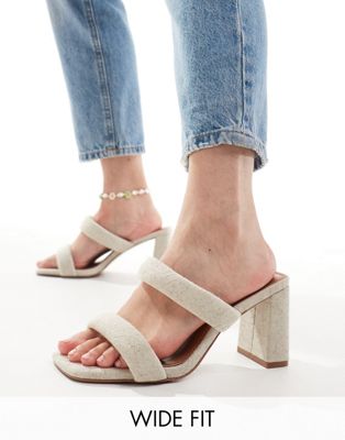 ASOS DESIGN Wide Fit Whisper padded mid block heeled mules in natural fabrication ASOS DESIGN