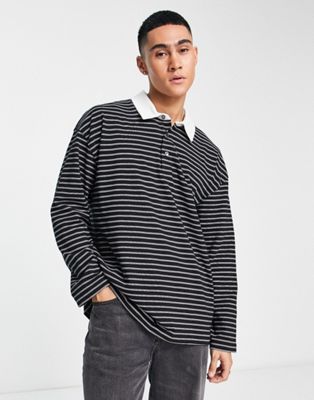 Мужская рубашка-поло с длинным рукавом AllSaints в черную полоску AllSaints