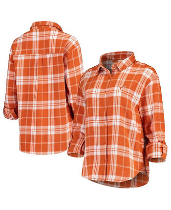 Women's Texas Orange Texas Longhorns Missy Boyfriend Plaid Flannel Button-Up Shirt University Girl