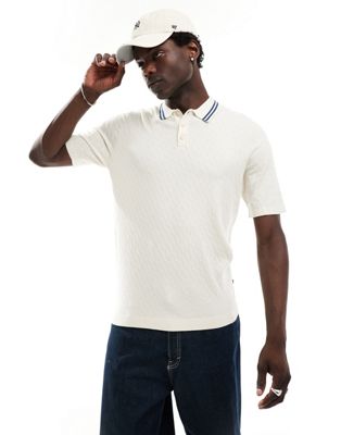 ONLY & SONS regular fit stripe collar knit polo in cream Only & Sons