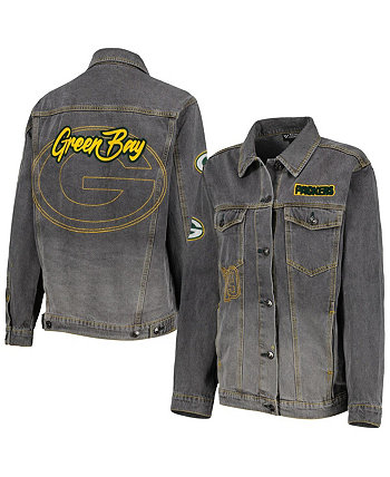 Женская джинсовая куртка на пуговицах Green Bay Packers с потертостями The Wild Collective