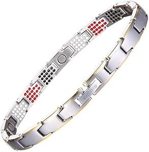 MagEnergy Titanium Magnetic Bracelet – Magnetic Bracelets for Women with 4 Elements – Adjustable Length with Sizing Tool - Premium Jewelry Gift(Silver Gold) MagEnergy