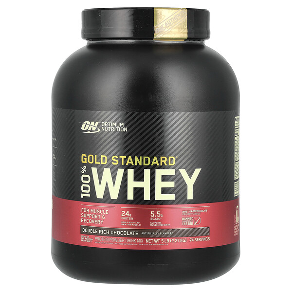 Gold Standard 100% Whey, двойной насыщенный шоколад, 5 фунтов (2,27 кг) Optimum Nutrition
