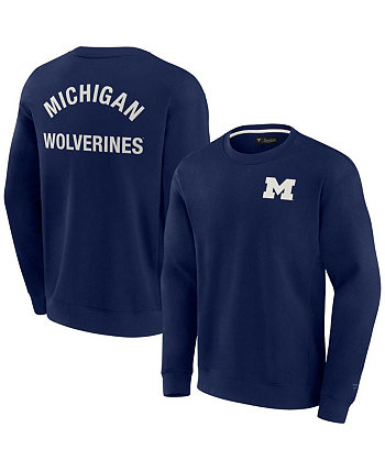 Мужской и женский темно-синий супермягкий пуловер Michigan Wolverines свитшот с круглым вырезом Fanatics Signature
