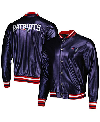 Мужская темно-синяя куртка-бомбер металлик New England Patriots на кнопках The Wild Collective