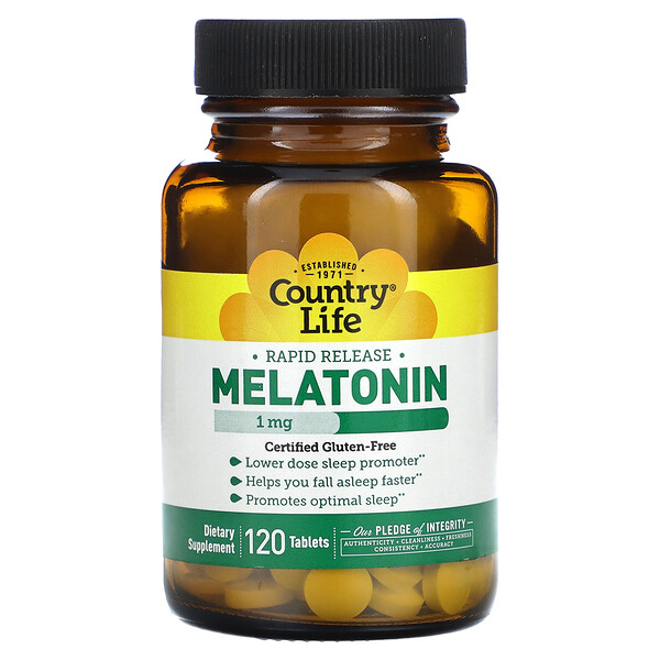 Мелатонин, быстрого высвобождения, 1 мг, 120 таблеток Country Life