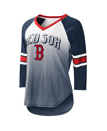 Женская бело-темно-синяя футболка Boston Red Sox с v-образным вырезом и рукавами 3/4, реглан G-III