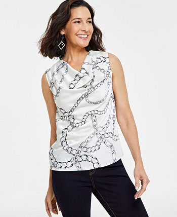 Women's Chain-Print Sleeveless Cowlneck Top, Created for Macy's I.N.C. International Concepts